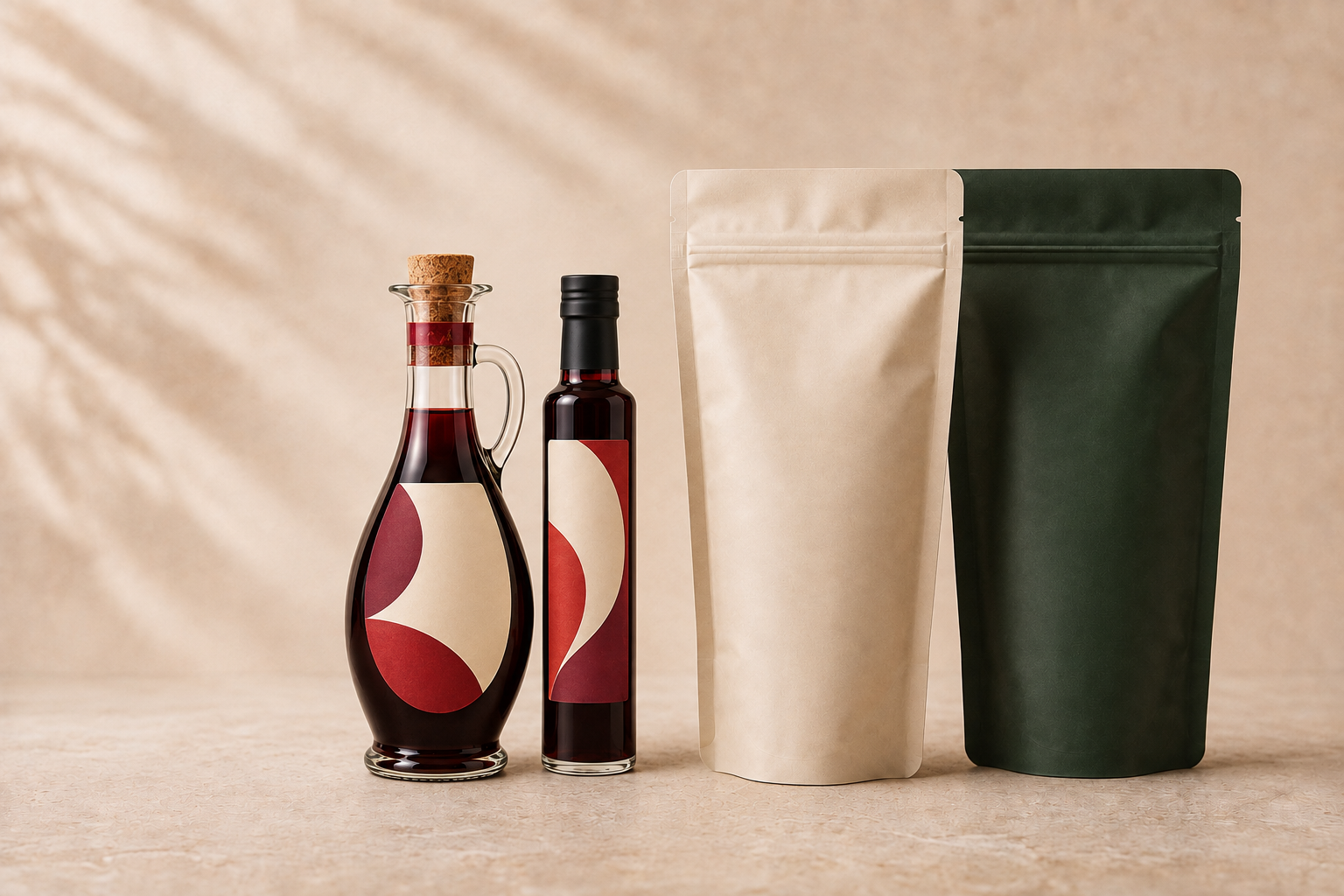 Pomegranate molasses bottles and pistachio packaging concepts